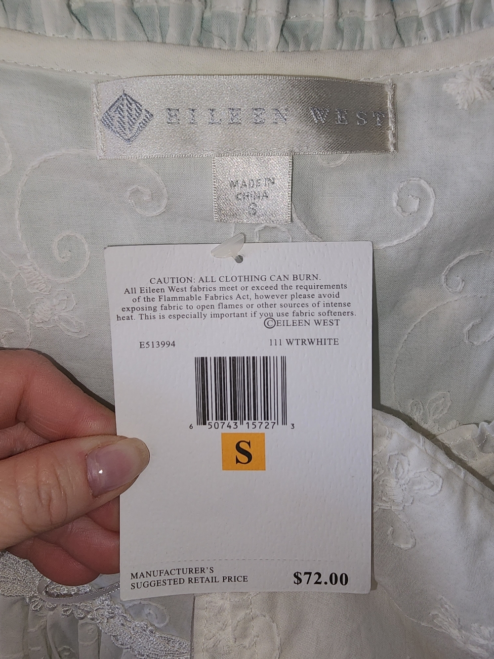 Eileen West White Long-Sleeve Button-Front Nightgown with Lace Trim - Picture 2 of 4